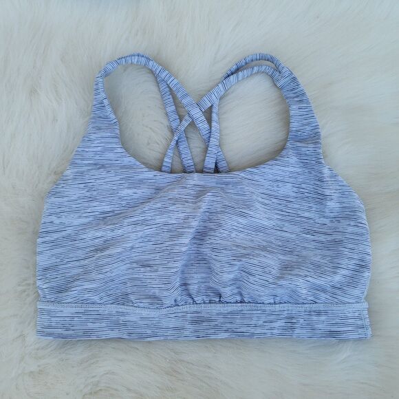 Lululemon Sports Bra Womens 8 Gray Stripe Energy Bra Luxtreme Stretch Wicking - Picture 1 of 4